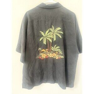Eagle Dry Goods 100% Silk Palm Tree Embroidered Button Hawaiian Shirt Large Top